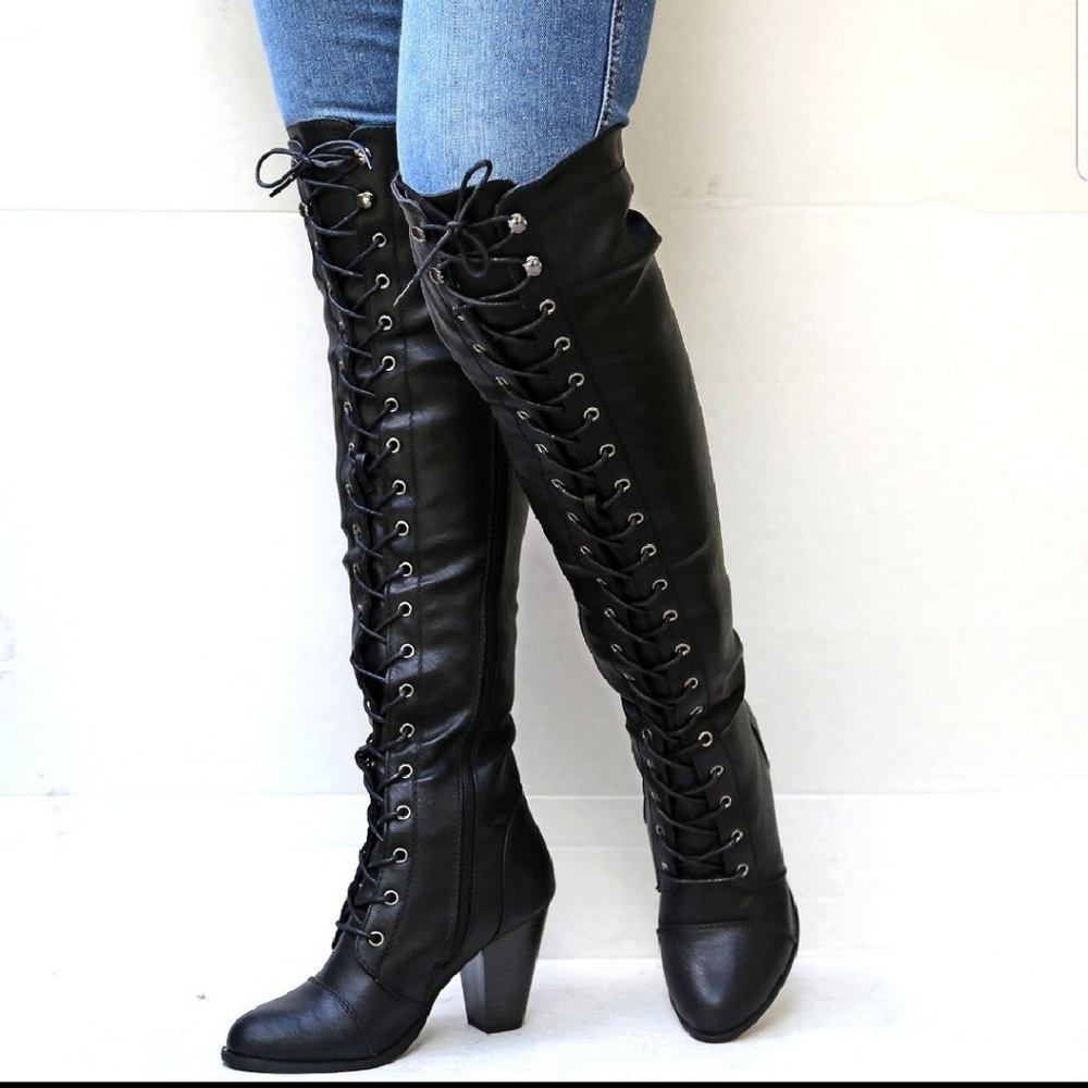 NIB Over the Knee Boots! Lace Up/Zip